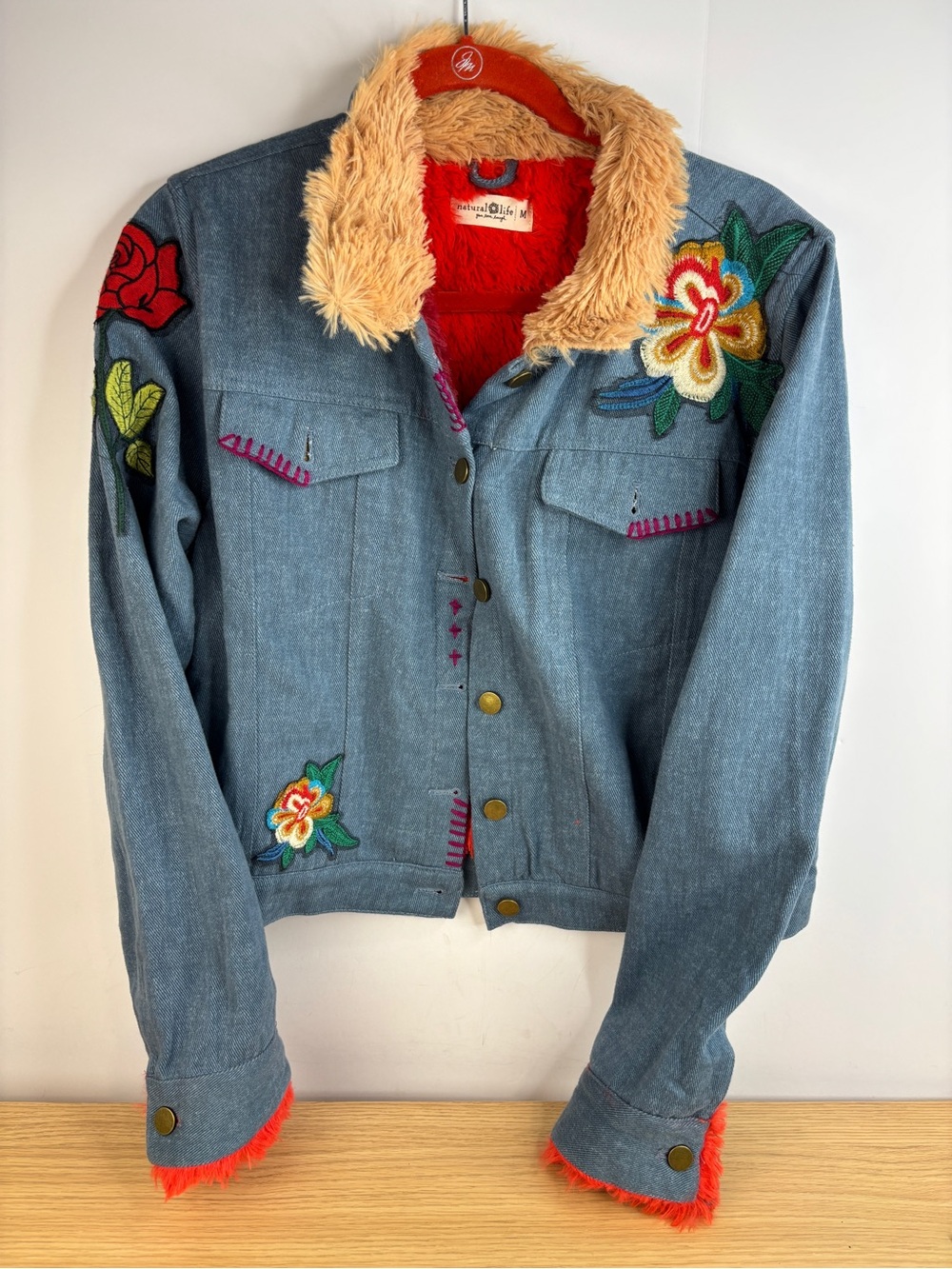 Tara Jacket by Natural Life Floral Embroidered, Boho, Faux Fur Woman’s Medium
